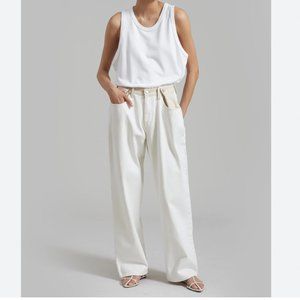 Frankie Shop HAYLA CONTRAST DENIM PANTS - OFF WHITE/BEIGE (NWT)